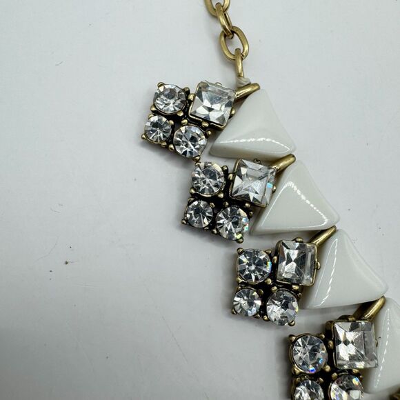 J Crew Gold White Acrylic Triangle Rhinestone Summer Statement Necklace Sparkle - Picture 8 of 11